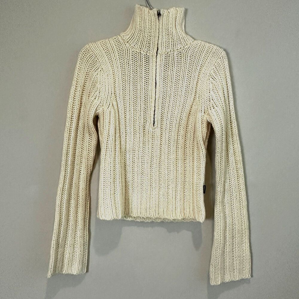 Abercrombie & Fitch Lambs Wool Blend Quarter Zip Sweater Large Ivory Fisherman